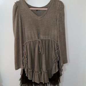 Layered two-toned brown dress with ruffles